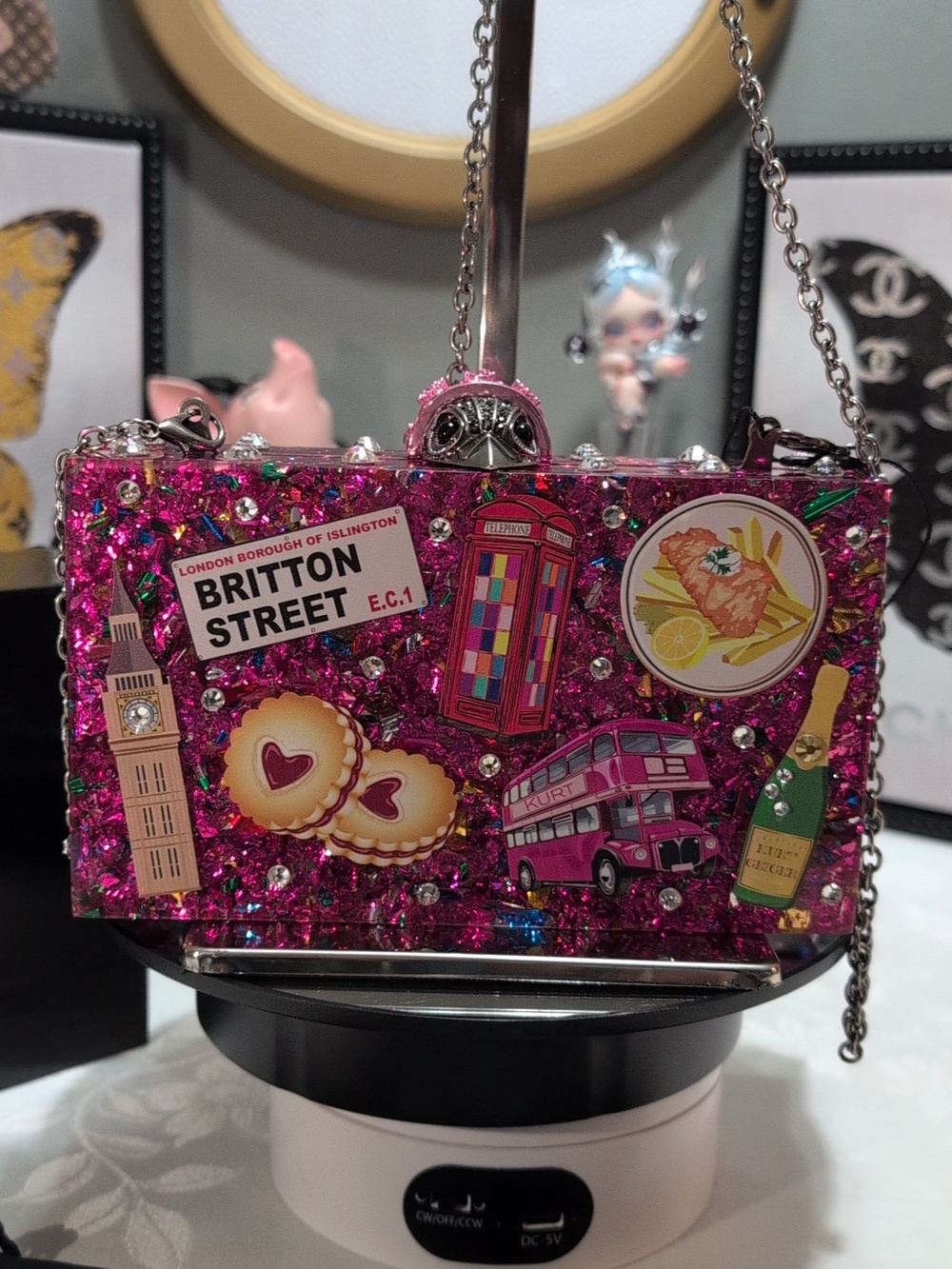 Kurt Geiger London Box Clutch - Pink With Multi Colored Metallic Flakes 🔥